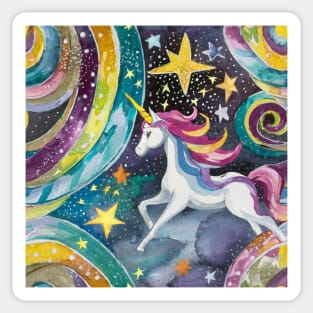 starry night with galaxy and stars and unicorn Sticker